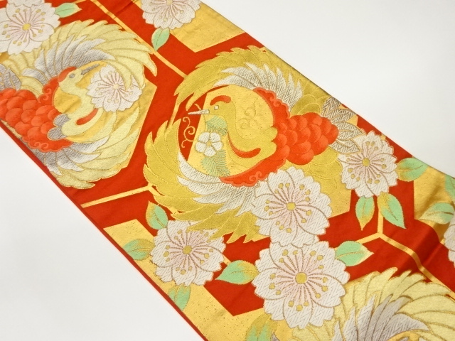 JAPANESE FUKURO OBI / WOVEN SAKURA & CRANE